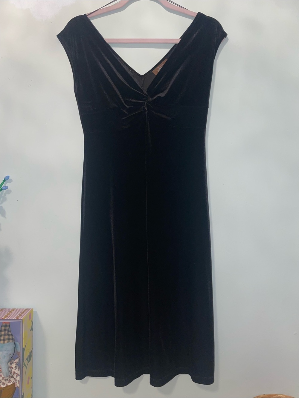 Jessica Black Velvet V-Neck Twist Front Slip Dress